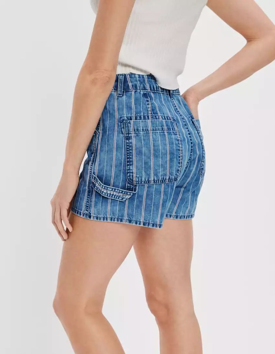 Shorts American Eagle AE Denim Highest Taille '90s Boyfriend Indigo Stripes Femme | ULD-98267945